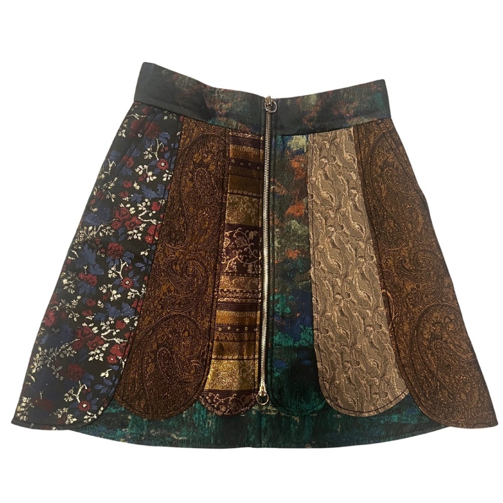 Designer We11done A-Line Zipper Mini Skirt Multicolored Patchwork High Waist - S